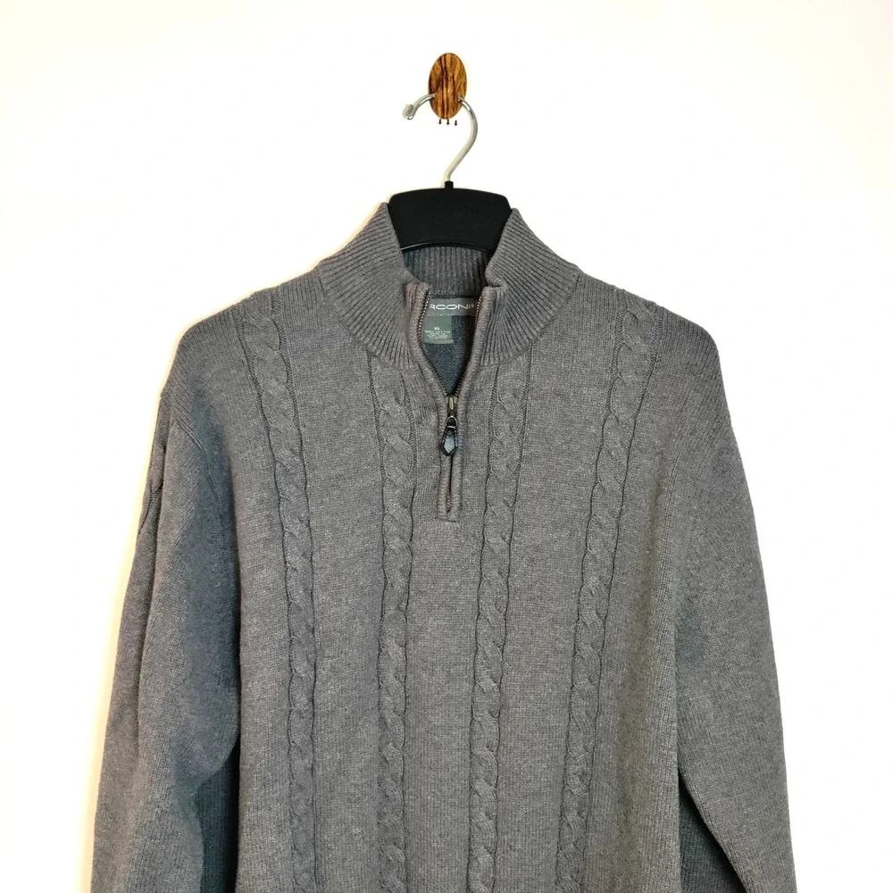 Marconi Gray Men‎ XL 1/4 Zip Cable Knit Sweater Pullover Fishing Outdoor Hunting